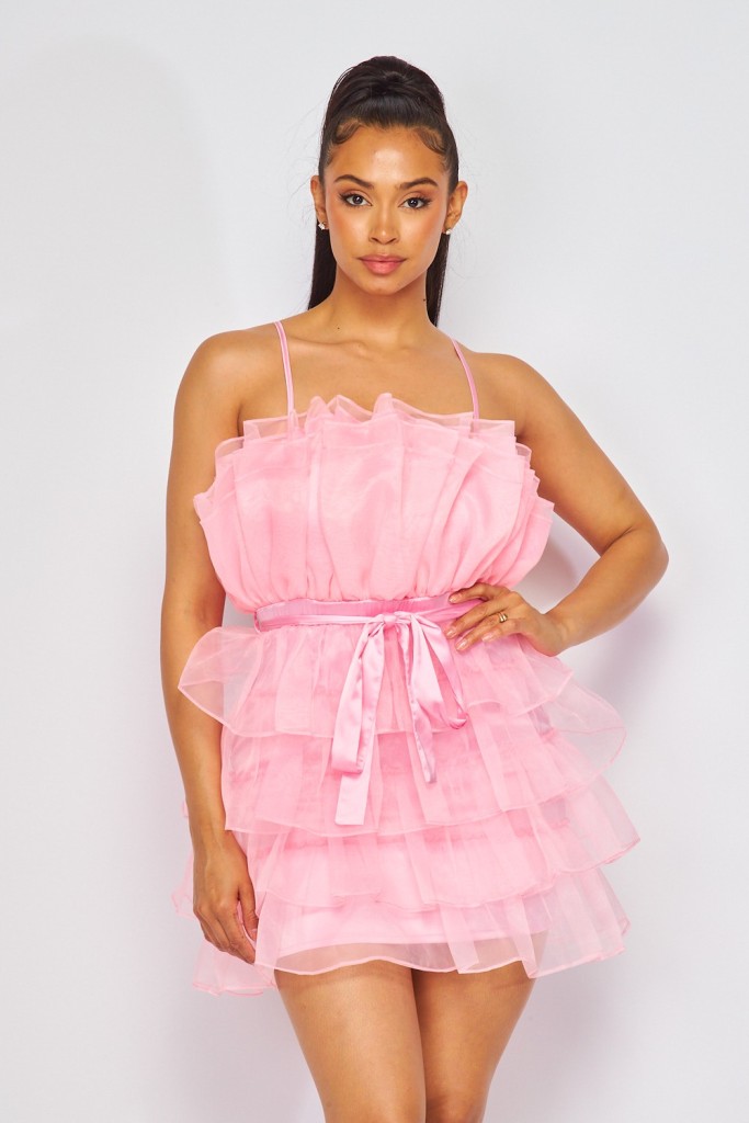 Organza ruffle tiered mini dress from Hot and Delicious wholesale clothing vendor